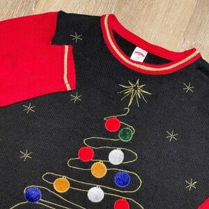 Holiday Time Christmas Tree Believe Ugly Sweater Red‎ Black Womens Size M 8-10